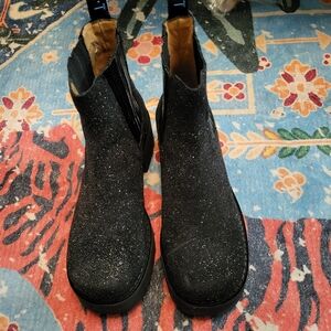 Fluevog Hi Audra Black Glitter Boots 7.5/8